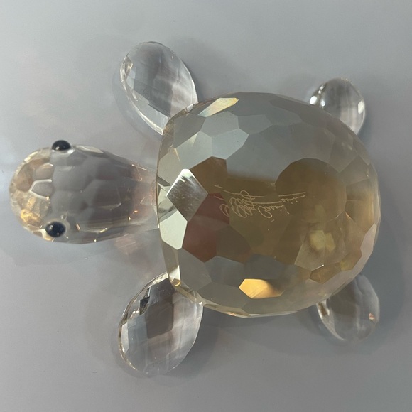 Oleg Cassini Signed 3" Pale Amber Faceted Crystal Art Glass Turtle Figurine - Picture 8 of 10